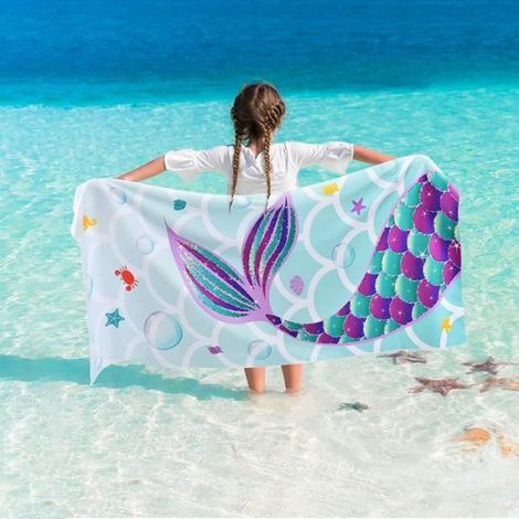 Serviette de plage - Sirène - Polyester - 30 x 60 cm - Séchage rapide - Lavable en machine (1/5)