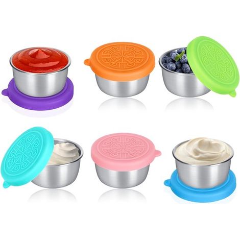 Barattoli per salse con coperchio, 50 ml, acciaio inox barattoli per condimenti per insalata con coperchi in silicone, set da 6 piccoli barattoli per condimenti per insalata (1/5)