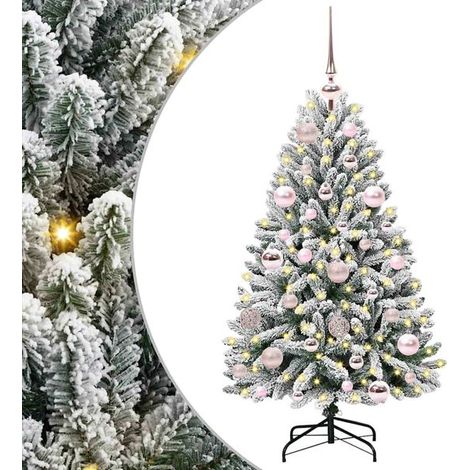 Sapin de Noël artificiel, vert et blanc, 120 cm de haut, en PVC et métal. (1/5)