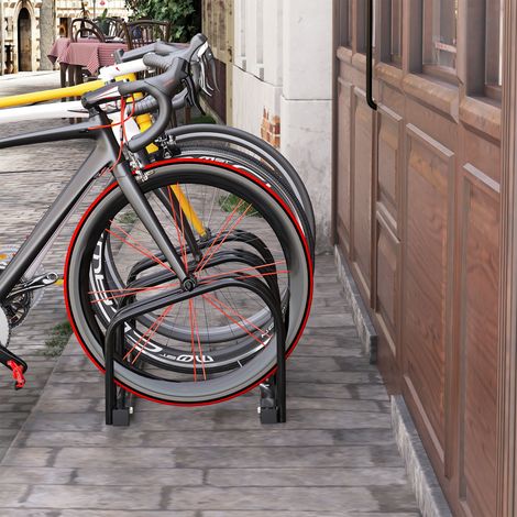 Support de stationnement pour vélos, fixation au sol ou murale, avec verrouillable (3 supports, noir) (1/5)