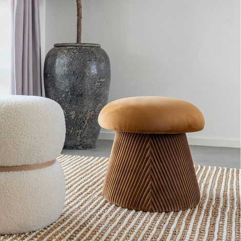 Pouf design forme champignon, couleur moutarde BRUGES (1/3)