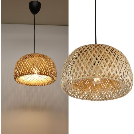 ALPINALUZ  Lámpara Colgante Minimalista de Mimbre y Bambú 'Mini OSAKA' con Cúpula de Doble Capa, Ø290 x 160 mm (1/5)
