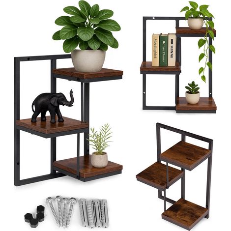 Etagere suspendue pour plantes - support mural en acier a 3 niveaux