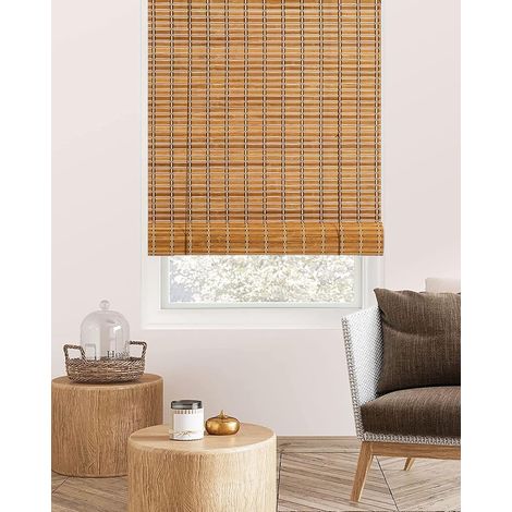 Store en Bambou Largeur x Hauteur: 120x220cm, 60-120cm de Largeur Rideau Enrouleur Bambou sans Percage et Protection Solaire Occultant pour Intérieur (1/5)