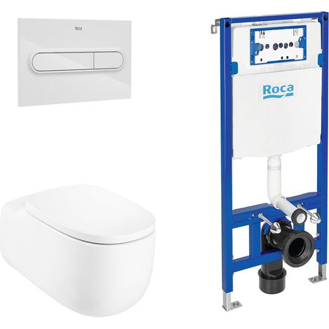 ROCA PACK BEYOND+DUPLO Inodoro Suspendido Rimless Pulsador Blanco - ref: A3460B7000+A801B82+A890070020+A890195000 (1/2)