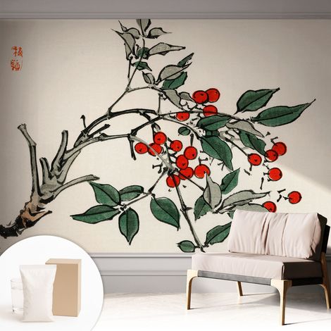 Fototapete - Tapete Vliestapete mit Kleber - Wandtapete Moderne Wandbild Schlafzimmer Wohnzimmer Beerenzweig 312x219 cm (1/5)