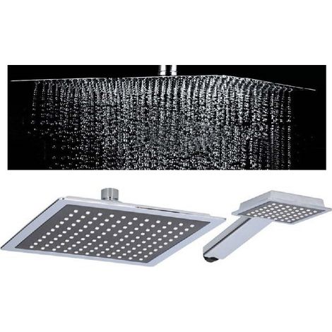 TrAdE Shop Traesio - Soffione Doccia Quadrato 22x22cm Con Miscelatore Doccetta Quadrata In Abs Cromo - (1/4)