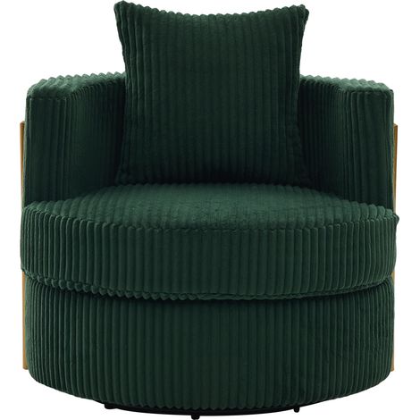 CHICFURN Sillón giratorio 360° de pana verde esmeralda con almacenaje bajo el asiento (1/5)