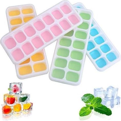 Lot de 4 Bacs à Glaçons, Bac Glacon Silicone avec Couvercle, Bac a Glacon Facile à Démouler, Bacs à Glaçons pour Boissons/Jus