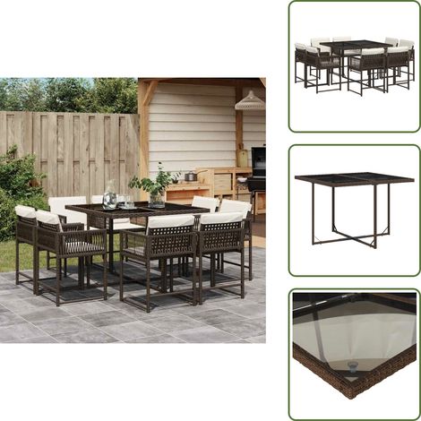 Ensemble à manger de jardin et coussins 9 pcs marron poly rotin - Salon De Jardin - Meuble De Jardin - Set De Salon De Jardin - Mobilier De Jardin - Table De Jardin