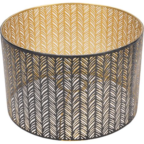 Abat-jour en fer cylindrique E14 E27 ajouré à motif feuilles pour lampe de table, murale et plafond noir et or (1/5)