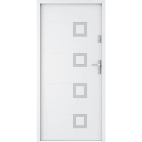 Porte d'entrée en acier pleine et inox H207 x L100 cm blanc - épaisseur 55 mm - poussant gauche - TIFANA (1/5)