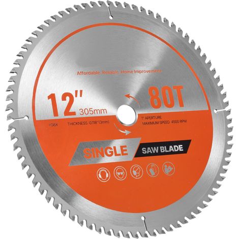Lame de scie circulaire 305 mm, 80 dents en alliage, alésage 25,4 mm, coupe fine pour bois, avec évents thermiques anti-bruit, pour contreplaqué, OSB et bois dur. (1/5)