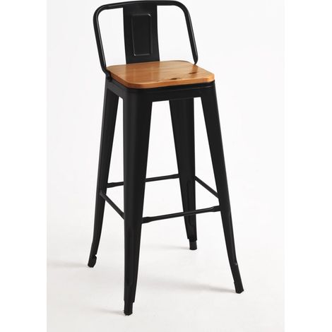 Taburetes Altos - Taburete Torix Respaldo Madera Natural - Negro mate (1/4)