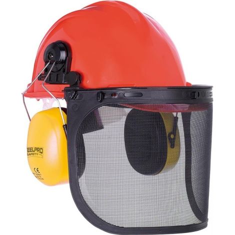 MARCA CASCO CABEZA+CASCO ANTIRUIDOS FORESTAL MOTOSIERRA/DESBROZADORA+PANTALLA REJILLA  2088KF ROJO