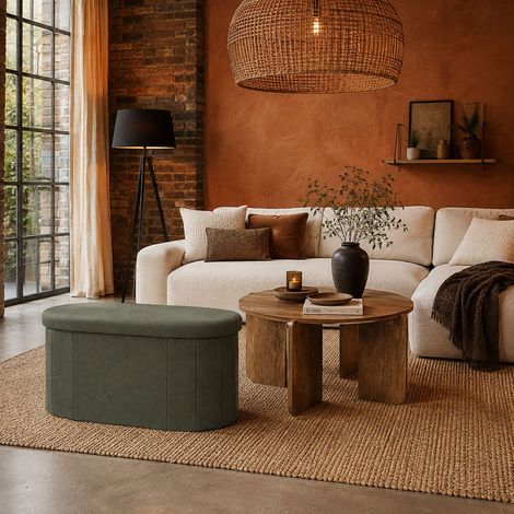 Coffre Banc Pliable - HOME DECO FACTORY - Jules - Tissu Côtelé - Vert