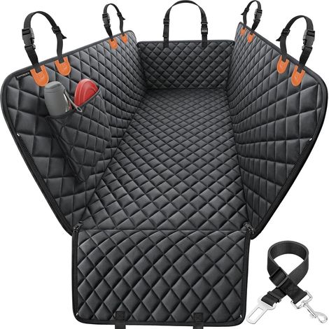 Housse de siège auto pour chien imperméable antidérapante tissu Oxford robuste poches de rangement orange 137x147cm protection banquette arrière (1/5)
