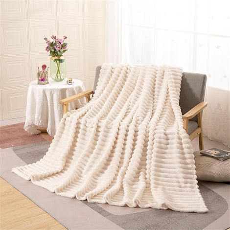 Plaid flanelle 180x200 cm, couverture hiver douce et chaude pour lit ou animaux, beige (1/5)