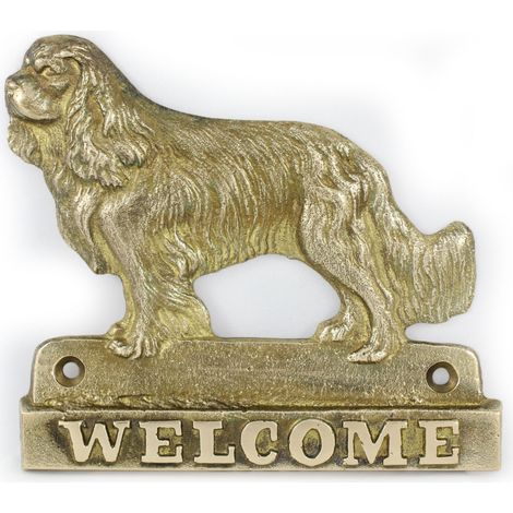 Türschild mit Cavalier King Charles Spaniel-Motiv, Willkommensplakette aus Messing, einzigartiges Schild mit dem Schriftzug „Willkommen“ von Art-Dog (1/4)