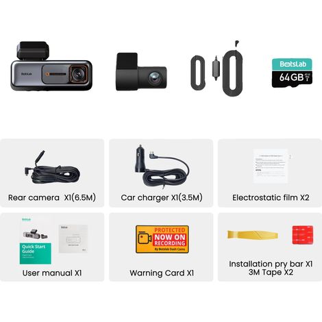 Telecamera da cruscotto, risoluzione ultra grandangolare 4K, sistemi avanzati di assistenza alla guida, con kit di cablaggio, 64 GB (1/2)