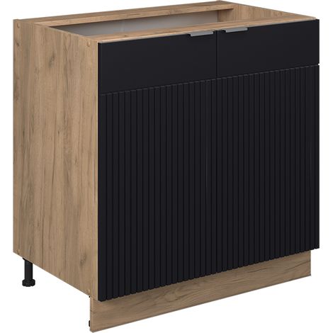 Meuble bas sous-évier Fame-Line, Noir rayé, 80 cm avec étagère, sans plan de travail, Vicco