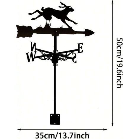 Girouette en forme de lapin, noire, creuse, indicateur de direction du vent, pour toit de jardin, clôture décorative, girouette extérieure (1/4)