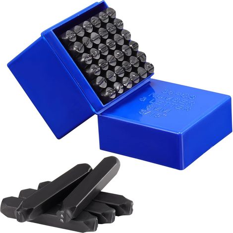 Lot de 36 tampons lettres et chiffres de 8 mm - Kit d'estampage en fer de l'alphabet de A à Z, chiffres de 0 à 9 et sceau pour impression à faire soi-même, métal, bois, cuir (1/5)