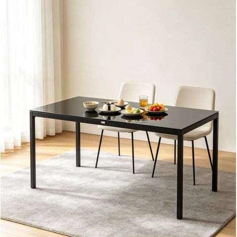 Gartentisch 180 x 80 x 72 cm aus Aluminium und gehärtetem Glas, Schwarz – MEUBLIV (1/5)