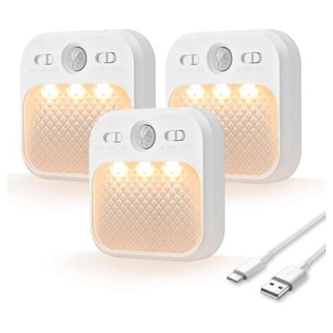 Lampe Detecteur de Mouvement Interieur[30 jours en veille], Veilleuse Enfant LED avec 3 Couleurs de Lumière, Magnétique Adhésive pour Couloir, Escalier, Chambre, Salon, 3 pièces [Classe énergétique A+