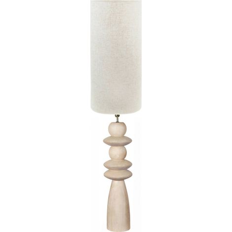 lampe sur pied design bois naturel et abat jour tissu beige - bois clair naturel et beige doux (1/3)