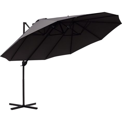 Parasol XXL avec pied en croix et manivelle, résistant aux entempéries, 270 cm x 445 cm x 260 cm, gris