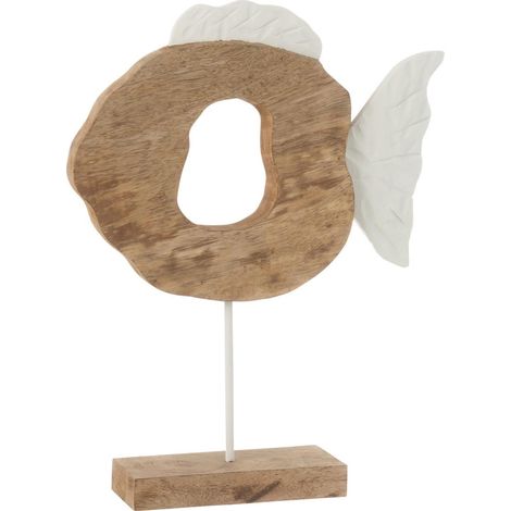 Statuette Poisson Rond en Bois "Vernon" 48cm Naturel
