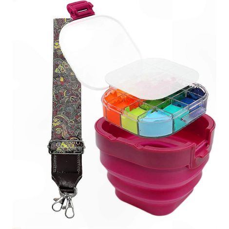 Palette étanche portable pour acrylique, bassin à pinceaux pliable avec couvercle et sangle, idéale pour peinture sur le vif. (1/5)