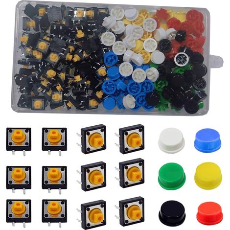 240 Pièces (12 x 12 x 7.3mm) Interrupteurs à Bouton-poussoir Tactiles, Kit d'assortiment d'interrupteurs, Bouton-Poussoir Momentanés à 4 Broches, Tactile Bouton-Poussoir (1/5)