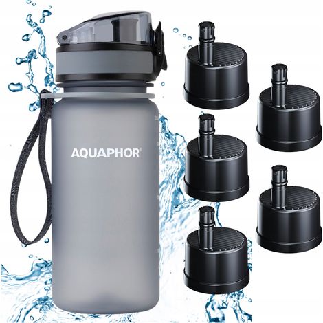 Bouteille filtrante AQUAPHOR CITY 350 ml Grise Lot de 5 cartouches (1/5)