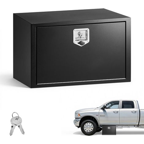 Boîte à Outils pour Camion 762x457x457 mm, Coffre à Outils sous Châssis ou sous Plateau, Rangement pour Benne Camionnette Fourgonnette Remorque SUV, en Acier Robuste avec Serrure et Clés, Noir (1/5)