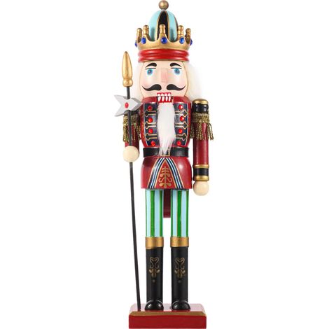 Adorno navideño de cascanueces, figura tradicional de soldado cascanueces de madera pintada de 30 cm, decoración de mesa para la temporada navideña. (1/5)