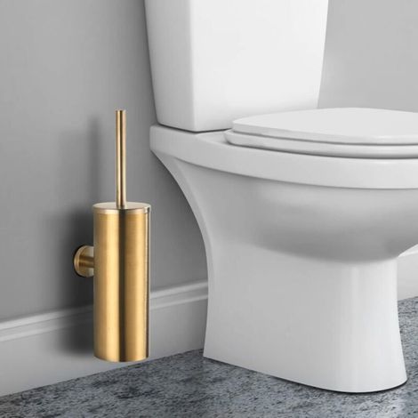 Gold toilet brush, 12.5 x 12.5 x 40.5 cm, wall-mounted stainless steel toilet brush with holder. (1/5)