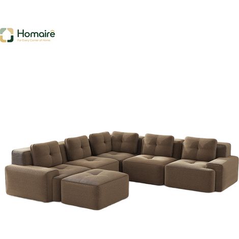 Canapé modulable en velours côtelé marron avec accoudoirs 295 x 295 x 69 cm HOMAIRE (1/5)