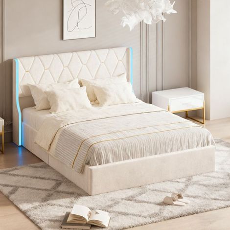 Cama Cofre 160 x 200 CM con Somier-POCKETPOP-Cama Doble de Almacenamiento con LED-Cama Hidráulica 160 x 200 con Almacenamiento debajo de la cama