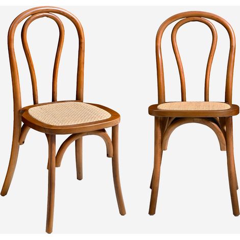 Silla vintage de madera y ratán, set de 2 (1/5)