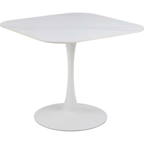 Mesa Norsica 690, Blanco + Mármol blanco, 75x90x90cm, Cerámica, Metal