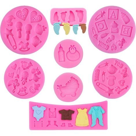 Moules à fondant en silicone 8 pièces pour gâteaux, bonbons et anniversaires (1/5)