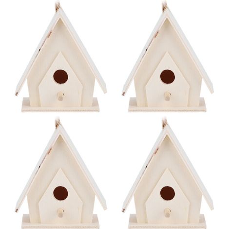 Mini casetta per uccelli in legno da appendere, 4 pezzi, nidi, gabbia, artigianato decorativo per giardino e cortile -Crezuo