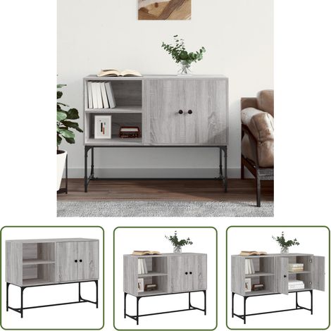 The Living Store Sideboard Grau Sonoma 100x40x79,5 cm Holzwerkstoff - Industrielles Sideboard - Wohnzimmermöbel - Regal Grau - Holz Sideboard - Aufbewahrungsschrank (1/5)