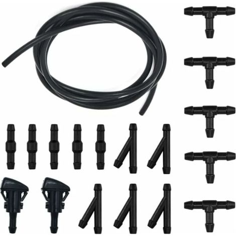 Durite Lave Glace, Kit de Tuyau Essuie Glace, 5M Tuyau de Liquide de Lave-Glace, avec raccord de tuyau 15 Pices + 2 Pcs Buse (1/4)