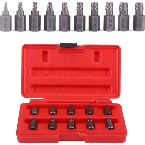 10-teiliges Schraubenausdreher-Set (3,2-10,3 mm) zum Entfernen von durch Rost beschädigten Bolzen und Schrauben. (1/5)