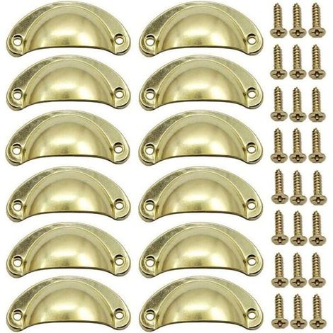 KLVGTIFS PU - 12 PCS Poignée Doré de Porte Coquille Rétro 82mm Poignée pour Meuble Tiroir Vintage avec Vis (1/5)
