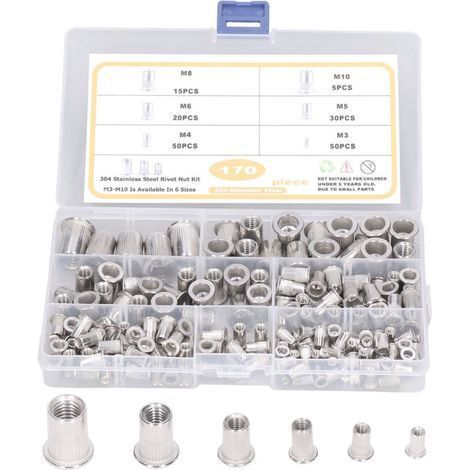 170 écrous à rivets en acier inoxydable M3-M10 304, écrou fileté à tête plate durable (1/5)