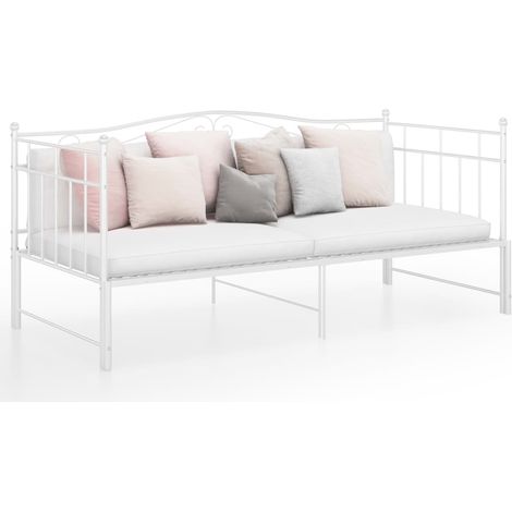 Lit simple extensible, Cadre de canapé-lit, Lit adulte extensible Blanc Métal 90x200 cm CDE73707 (1/5)